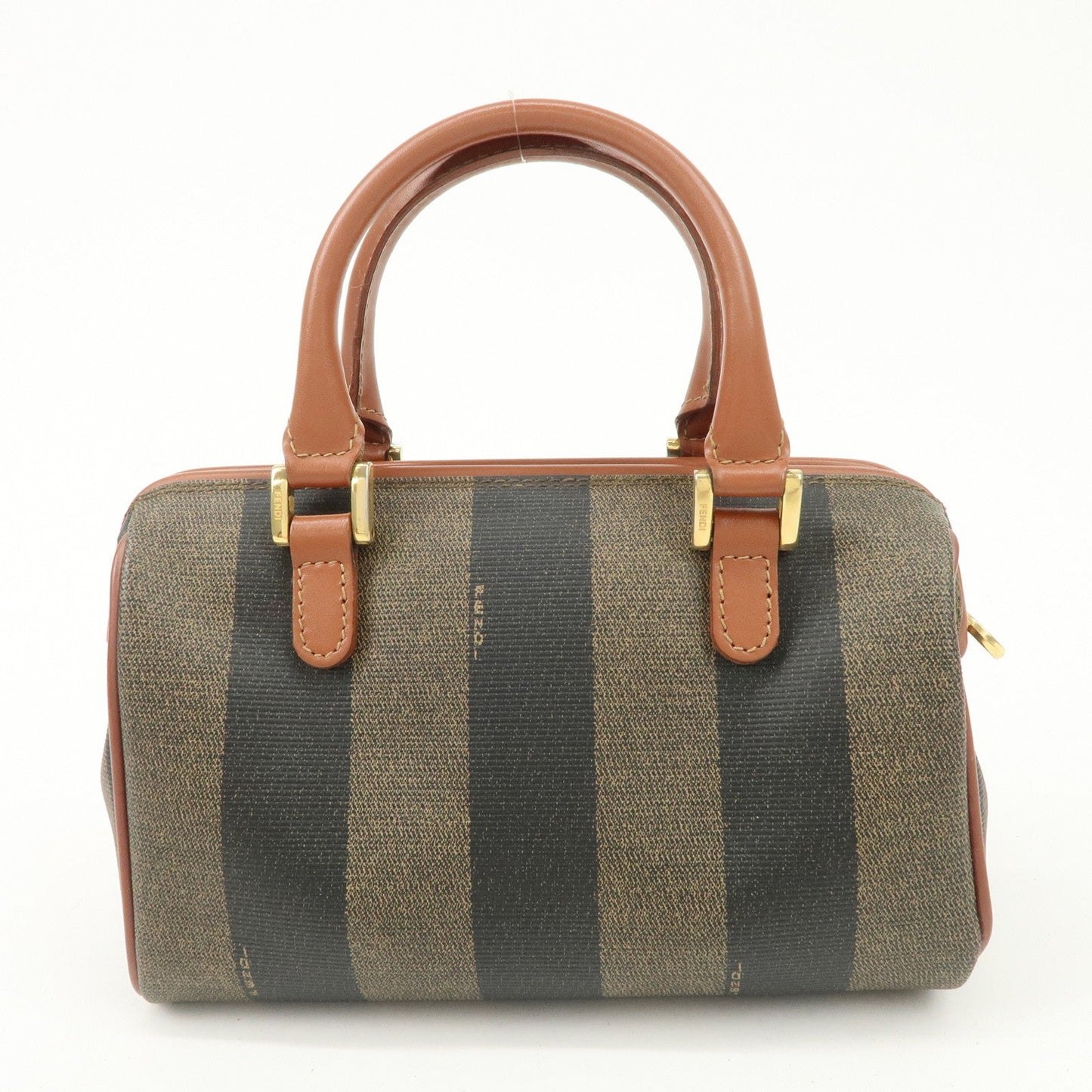 FENDI Pequin PVC Leather 2Way Mini Boston Bag Brown Black