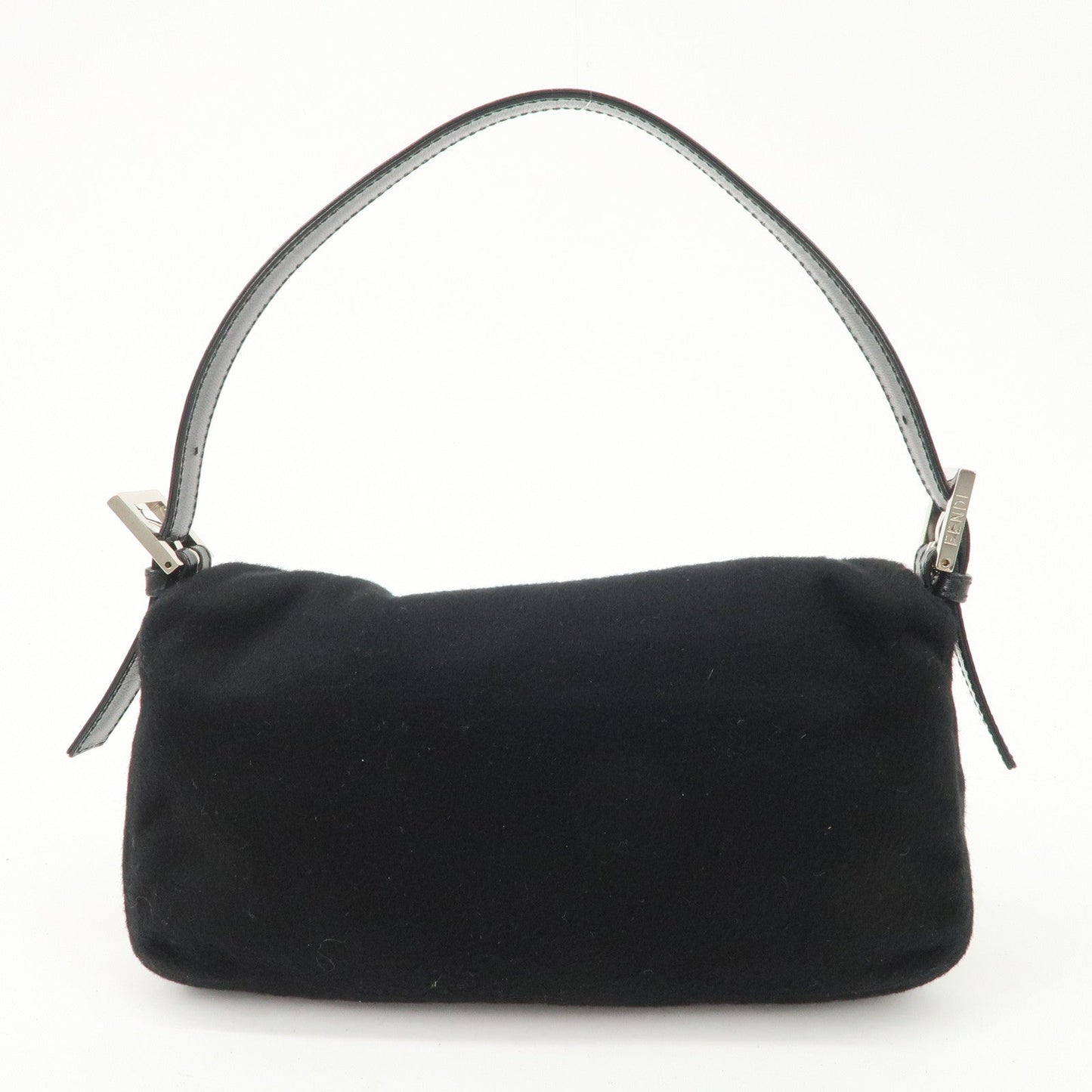 FENDI Mamma Baguette Cashmere Leather Shoulder Bag Black 26424