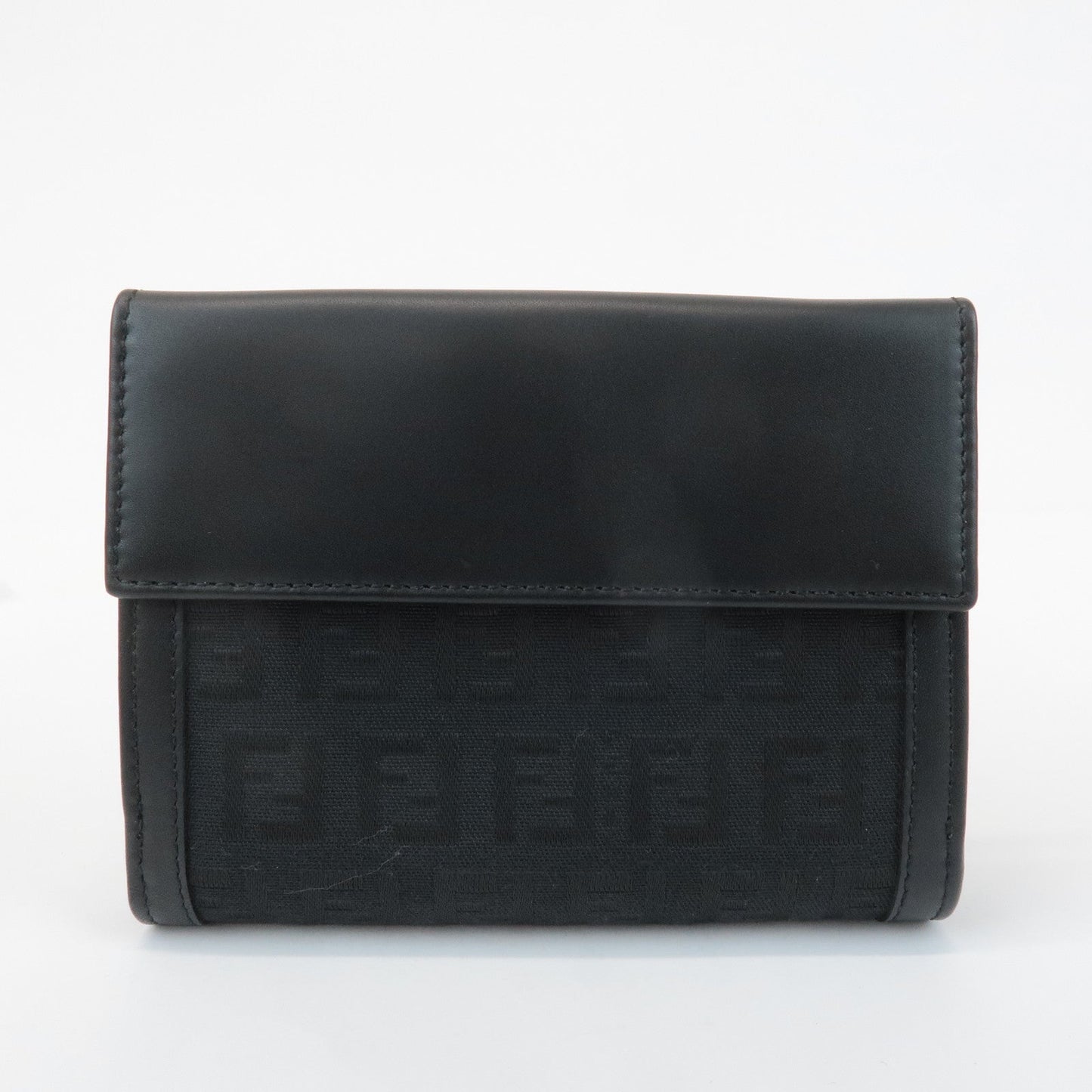 FENDI Zucchino Canvas Leather Double Hook Wallet Black 8M0035