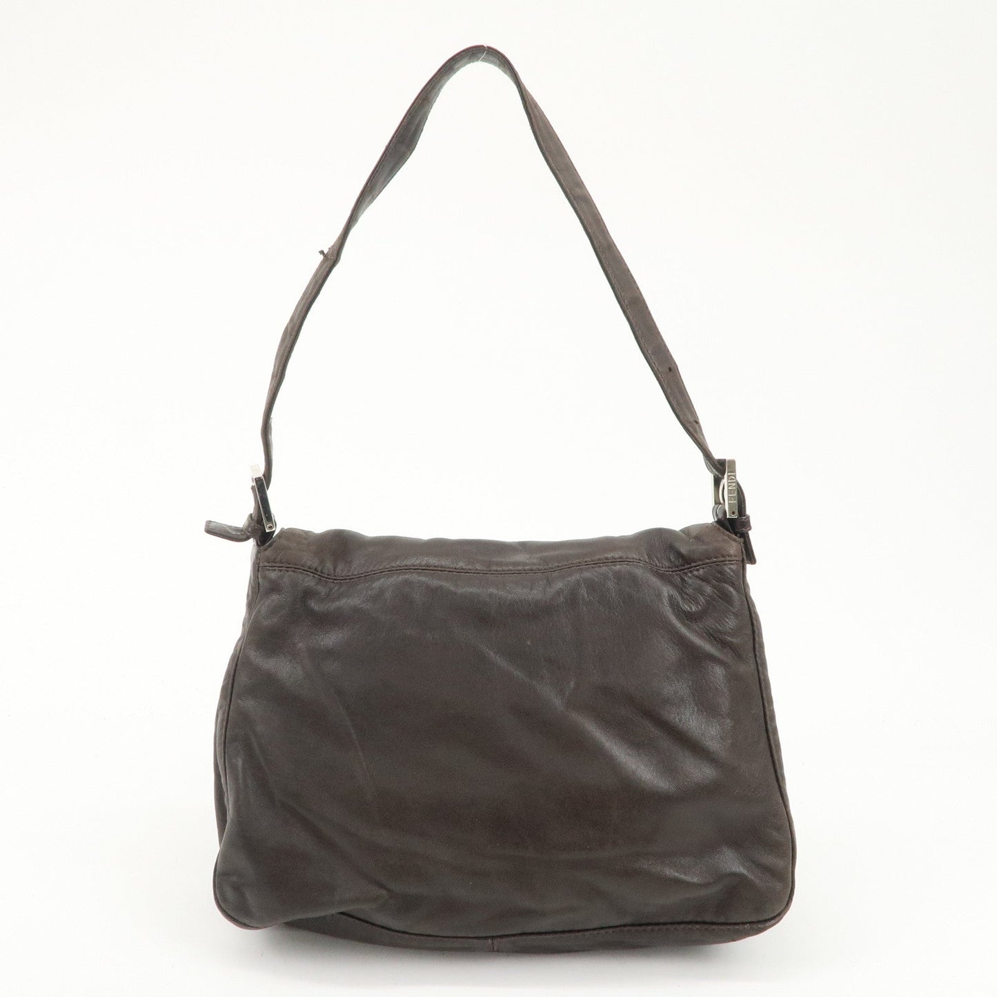 FENDI Mamma Baguette Leather Shoulder Bag Dark Brown 26325