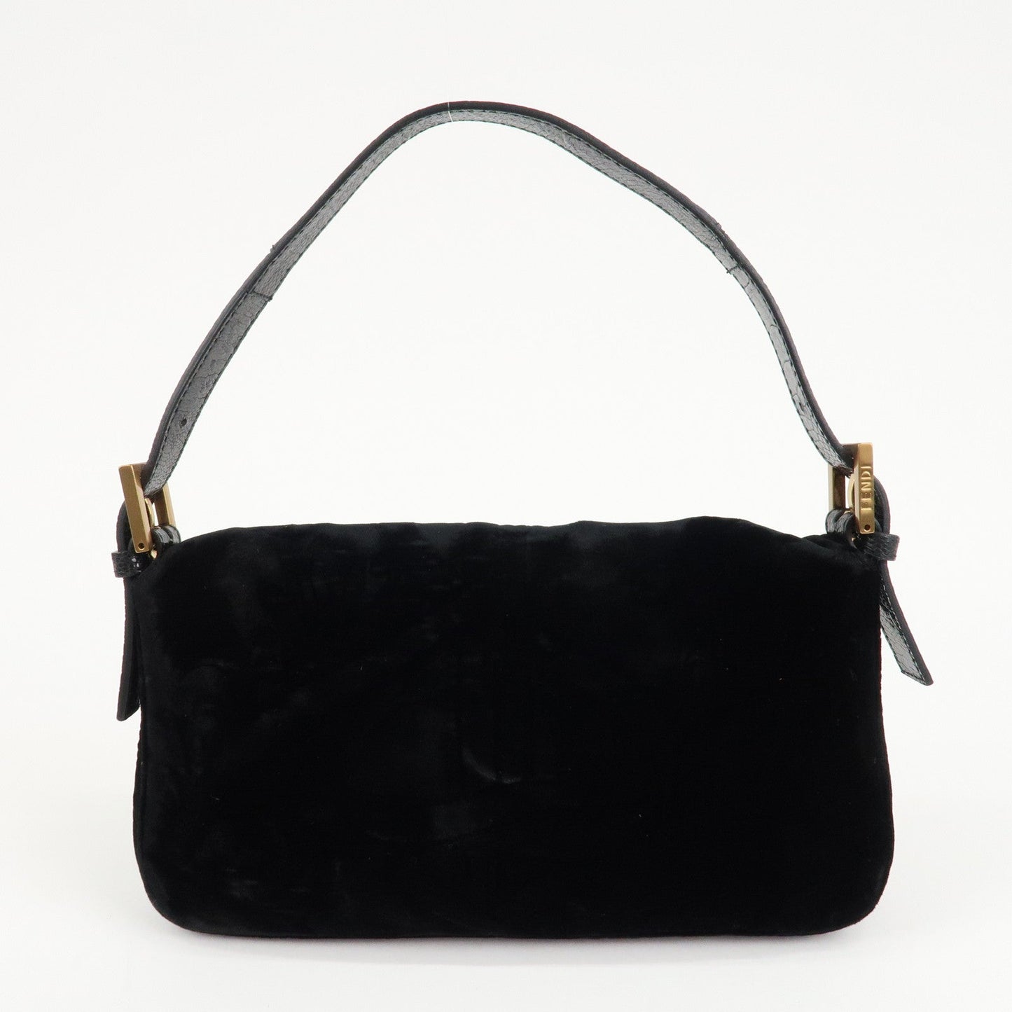 FENDI Mamma Baguette Polyester Leather Shoulder Bag Black 8BR000