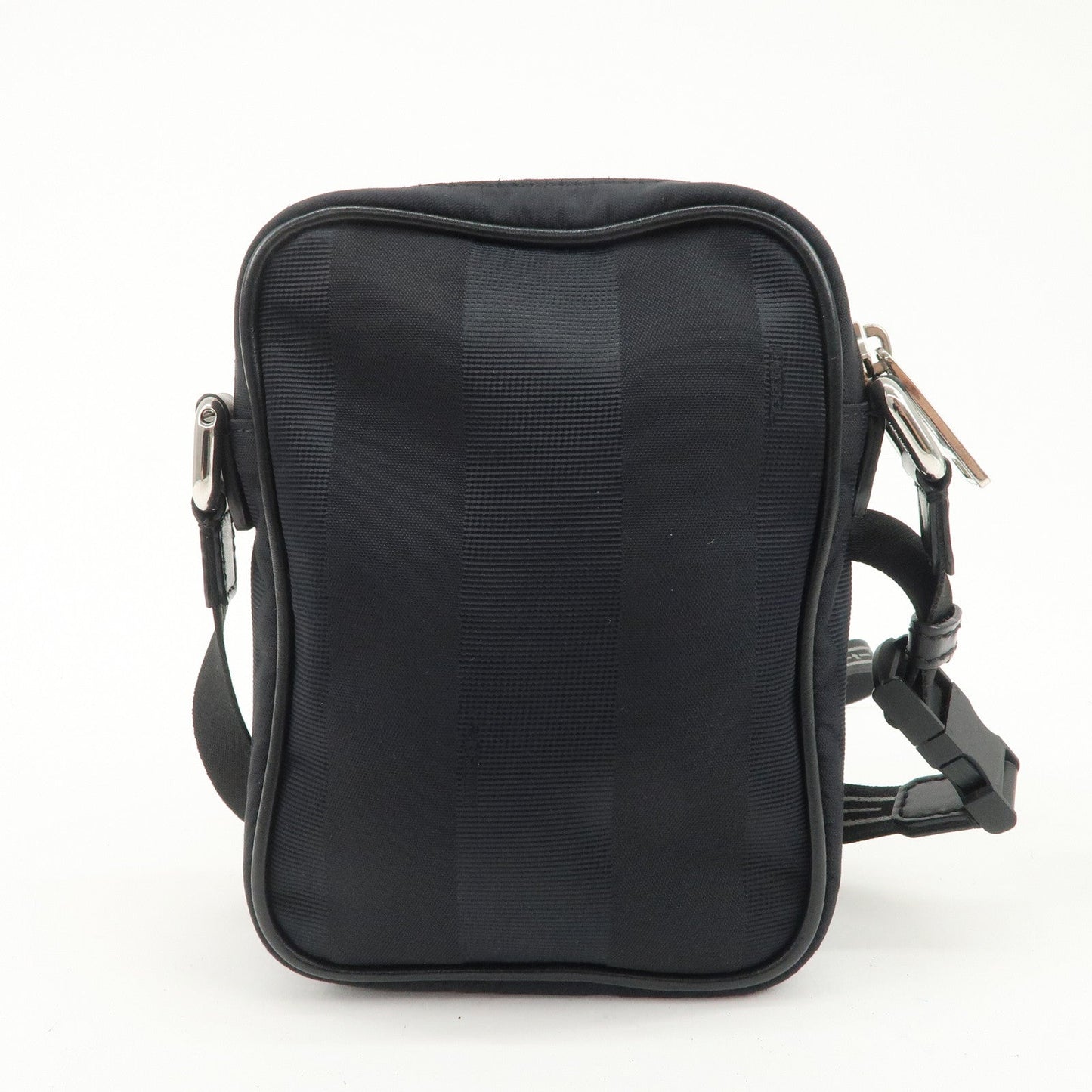 FENDI Pequin Nylon Leather Shoulder Bag Black 7VA456