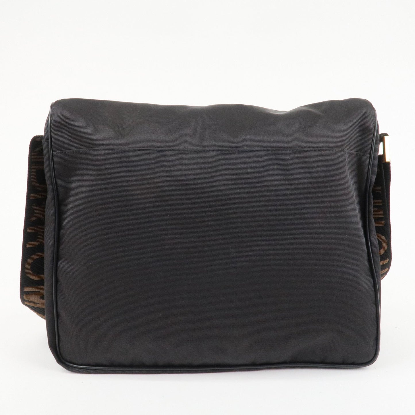 FENDI Nylon Canvas Leather Shoulder Bag Hand Bag Black Brown