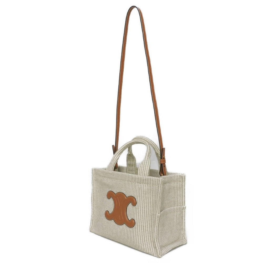 CELINE Handbag. Textile x Calfskin beige Triomphe Small Hippo Tice Women