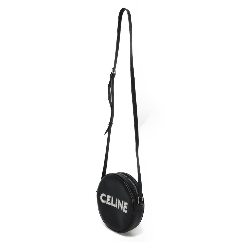 CELINE Shoulder Bag. Calfskin Black x white logo studs Round Mini Bag Women(Unisex)