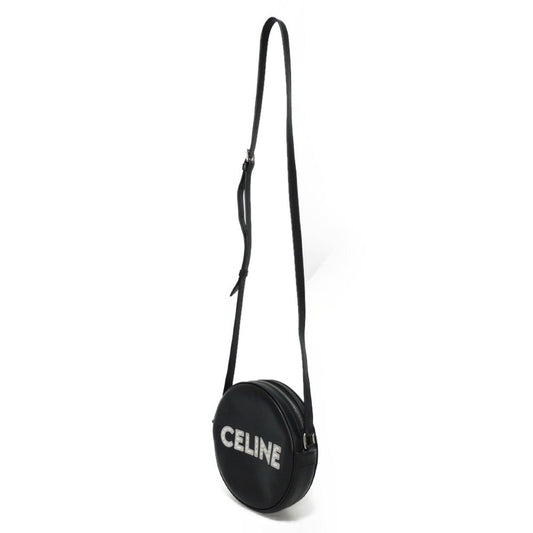 CELINE Shoulder Bag. Calfskin Black x white logo studs Round Mini Bag Women(Unisex)