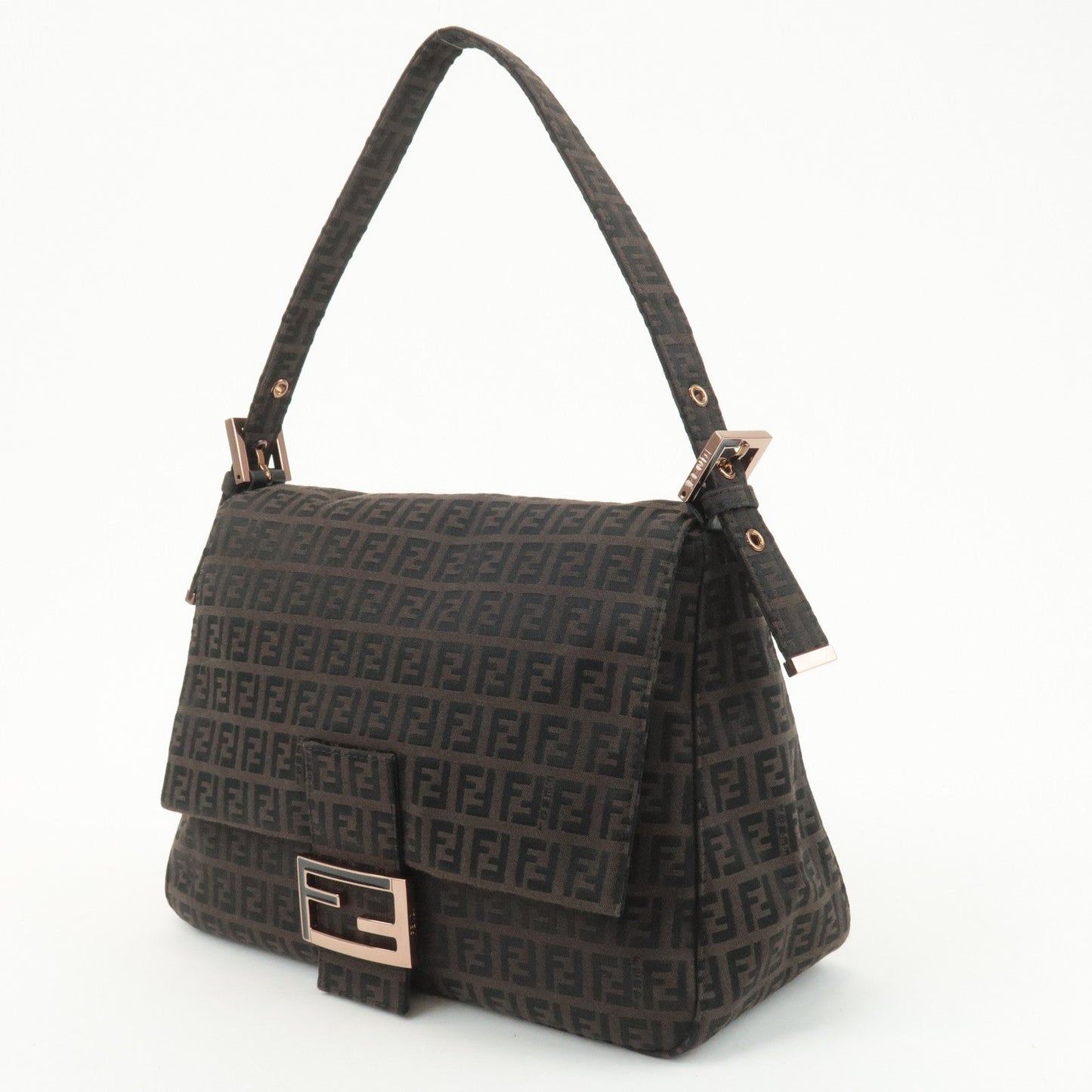 FENDI Zucchino Mamma Baguette Canvas Leather Shoulder Bag 8BR001