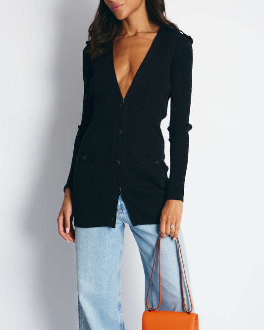 Chanel 16P Black Ribbed Cardigan with Shoulder Bag - Rovelle Bags