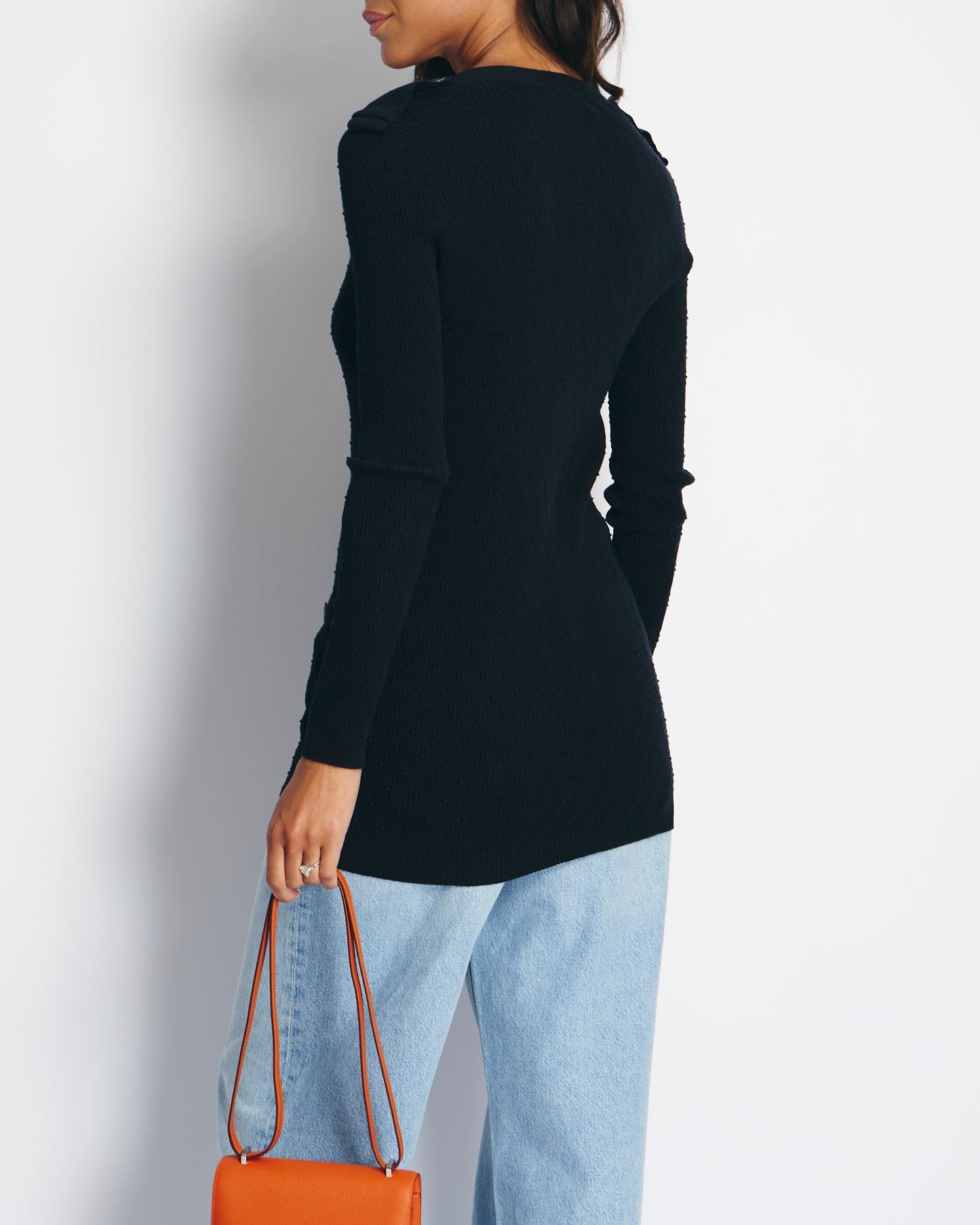 Chanel 16P Black Ribbed Cardigan with Shoulder Bag - Rovelle Bags