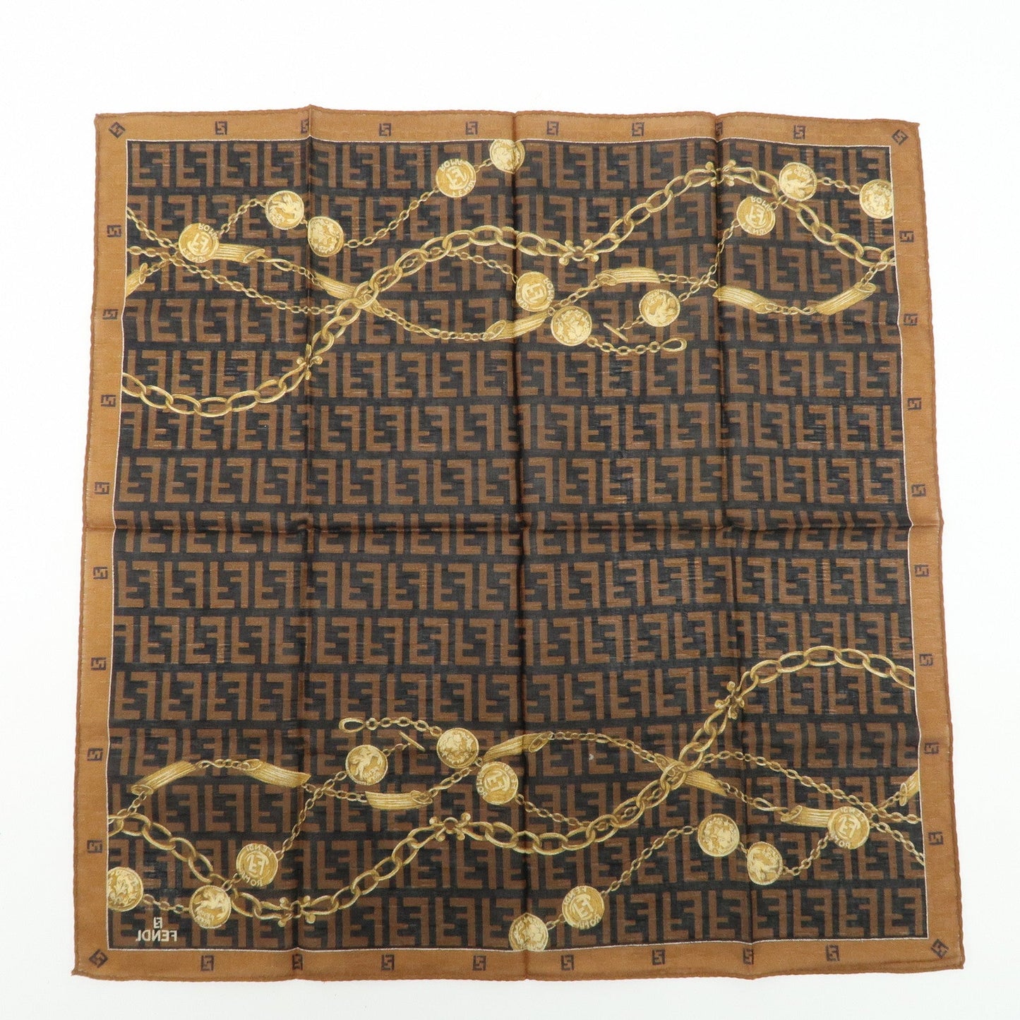 FENDI Set of 5 Cotton 100% Handkerchief Brown Beige Yellow White