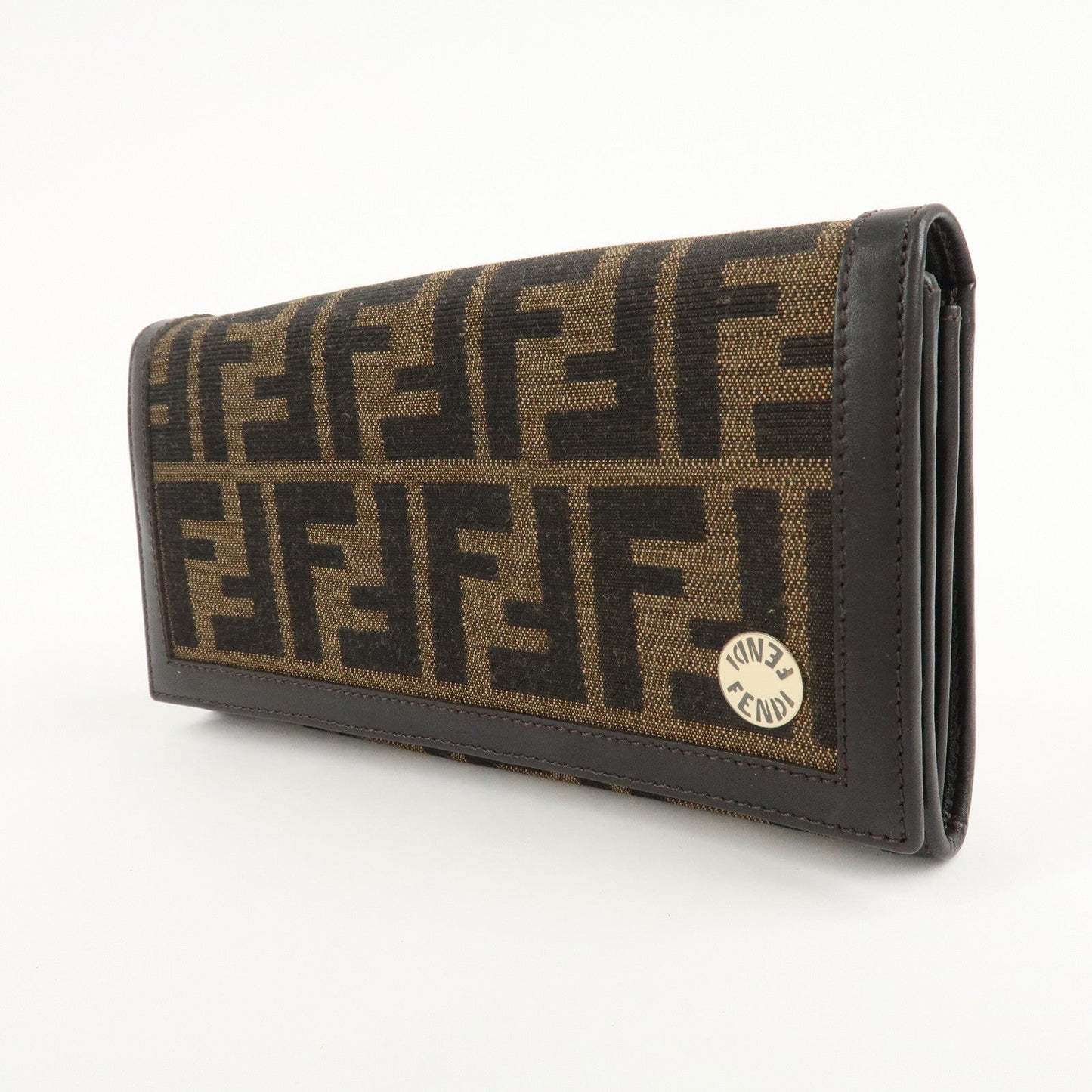 FENDI Zucca Canvas Leather Long Wallet Brown 8M0000