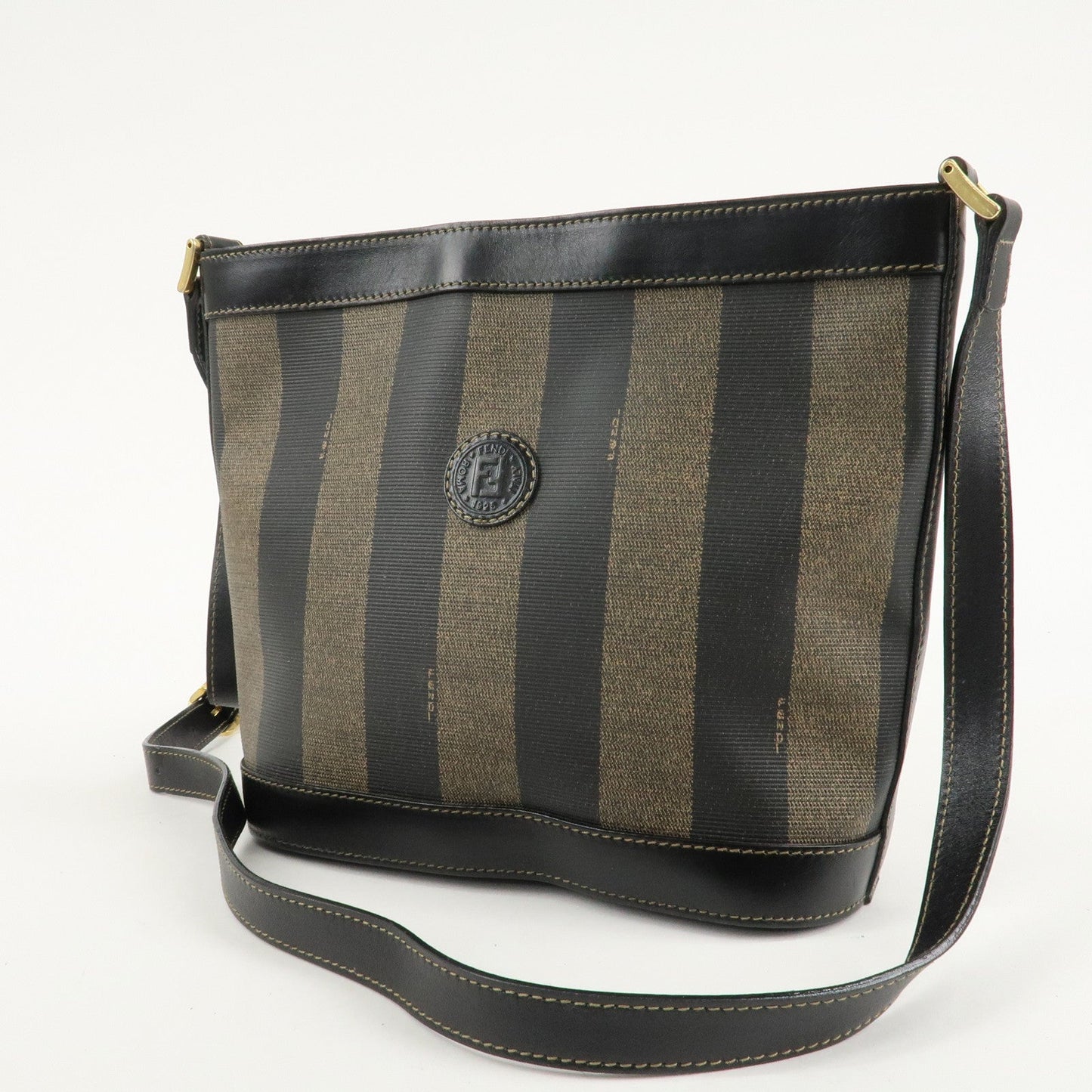 FENDI Pequin PVC Leather Shoulder Bag Black Brown 11644