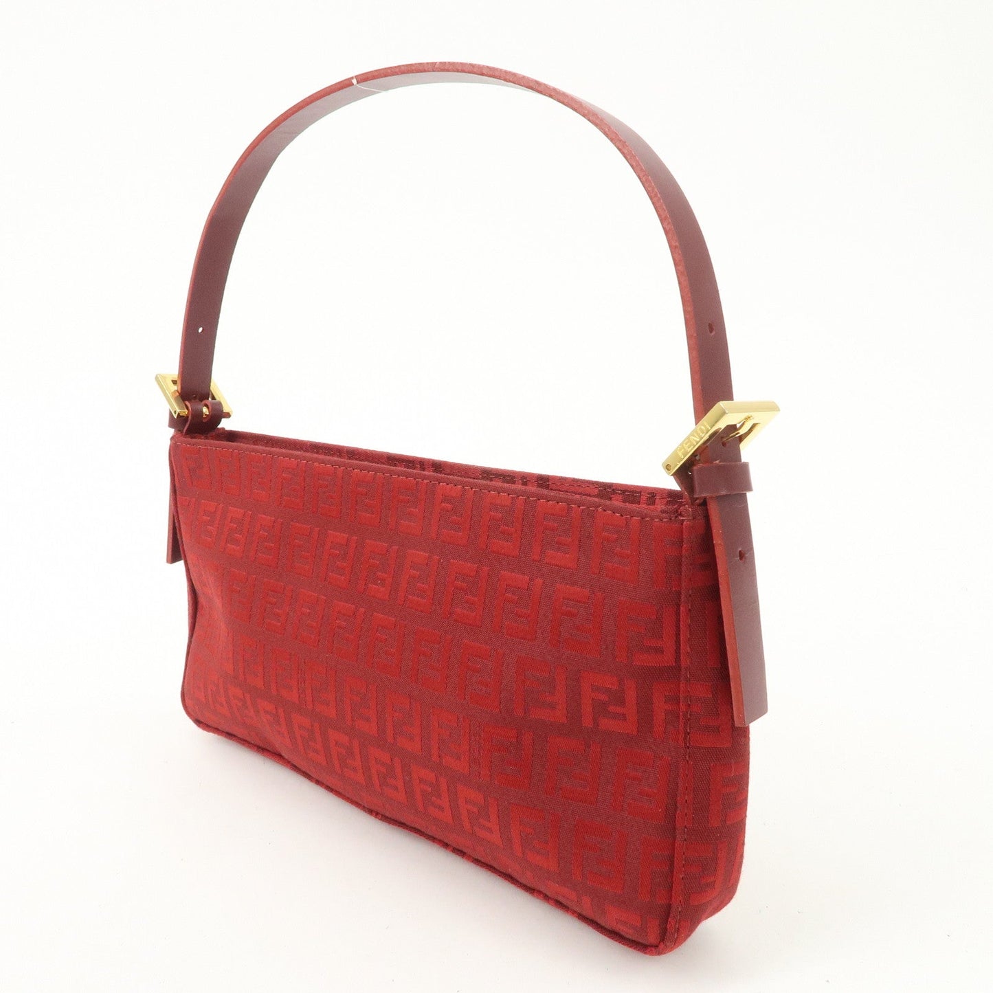 FENDI Zucchino Canvas Leather Shoulder Bag Purse Red 8BR042