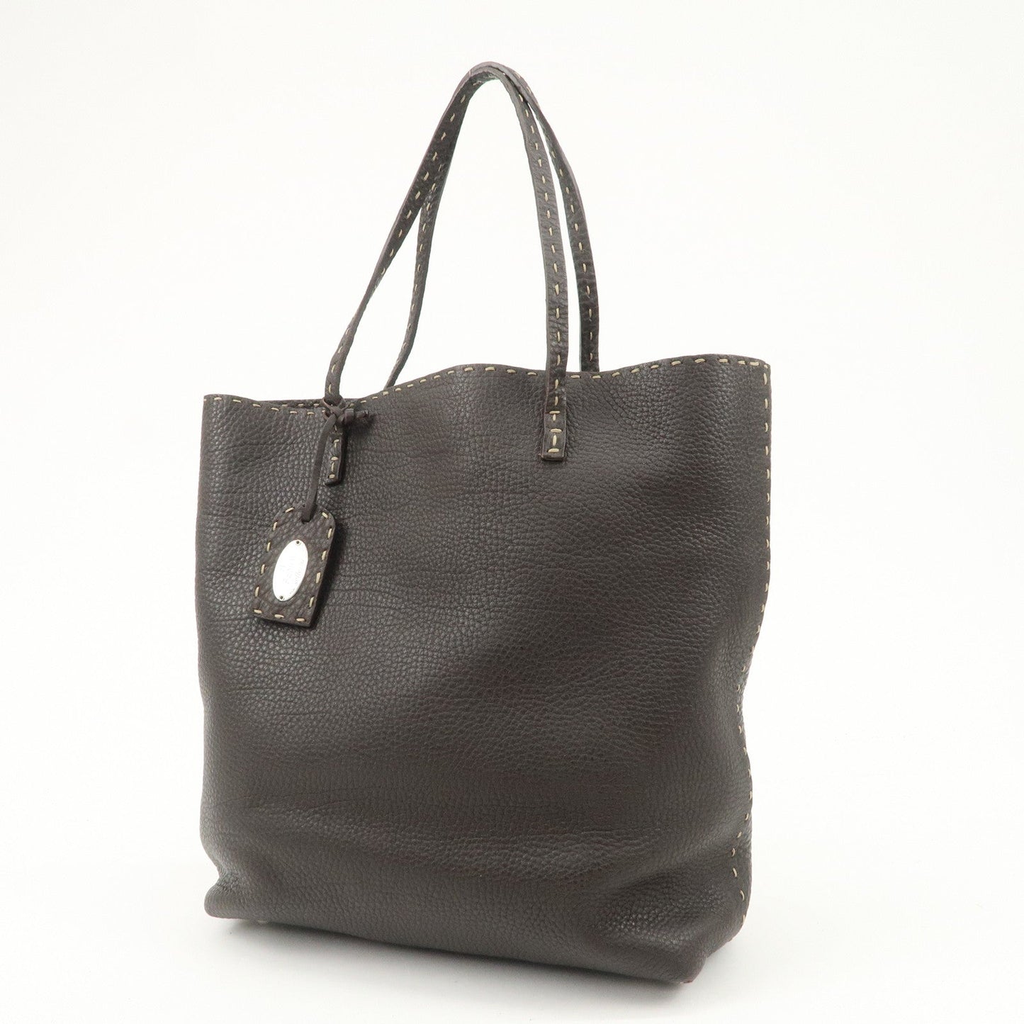 FENDI Selleria Leather Tote Bag Shoulder Bag Dark Brown 8BH101