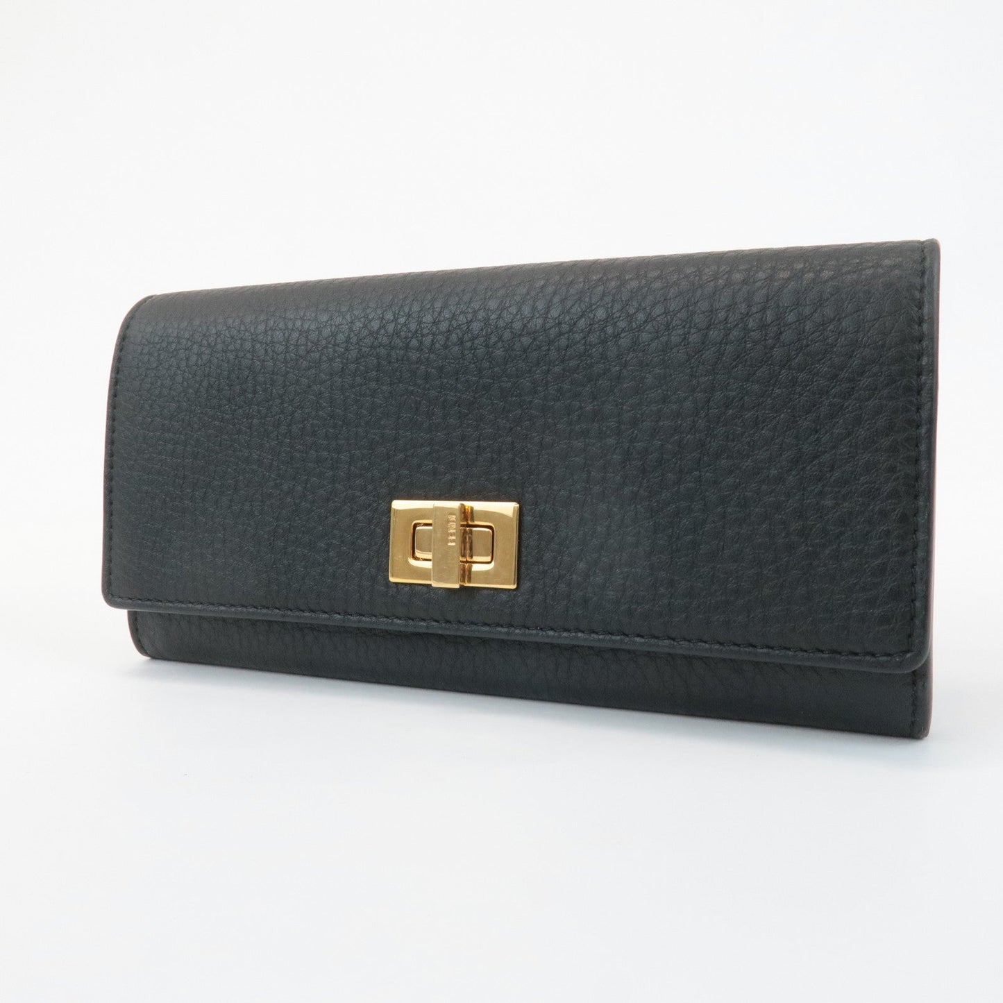 FENDI Leather Peekaboo Bi-fold Long Wallet Black 8M0427