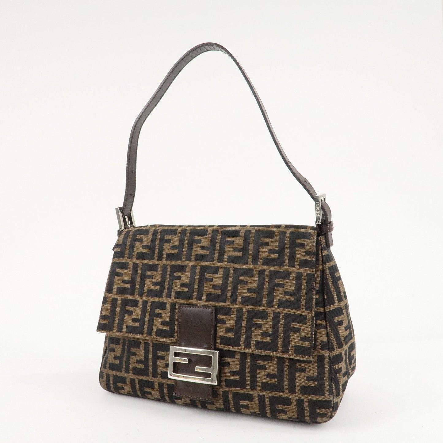 FENDI Mamma Baguette Zucca Canvas Leather Shoulder Bag 26325