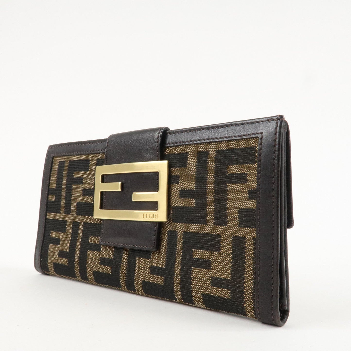 FENDI Zucca Canvas Leather Long Bi-fold Wallet Brown 8M0032