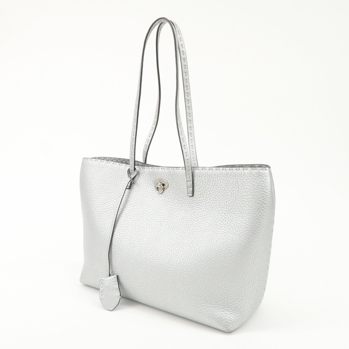 FENDI Selleria Leather Small Carla Tote Bag Silver 8BH257