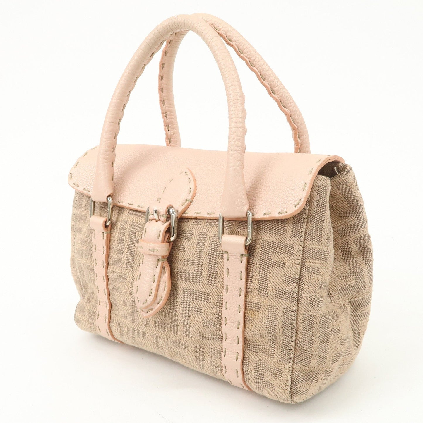 FENDI Zucca Selleria Leather Mini Linda Hand Bag Pink 8BR486