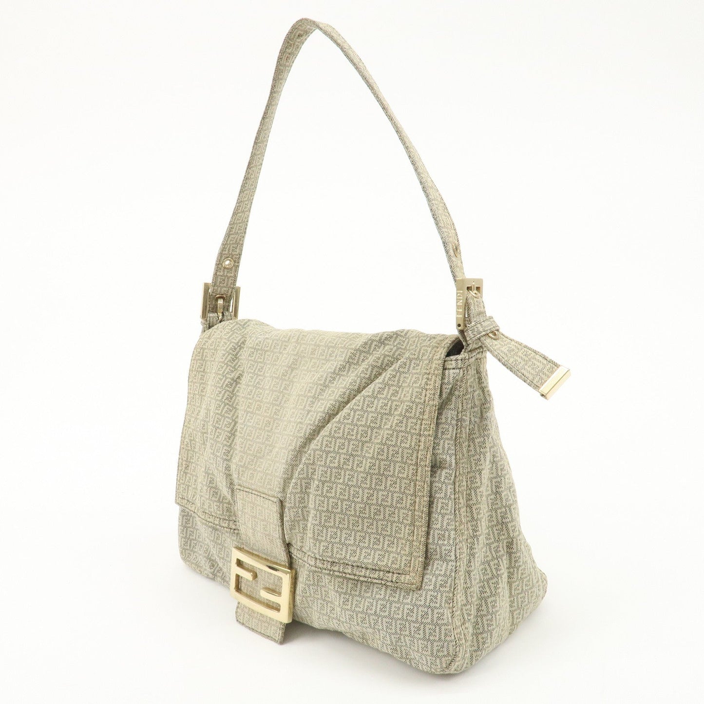 FENDI Mamma Baguette Micro FF Canvas Shoulder Bag Gray 8BR001