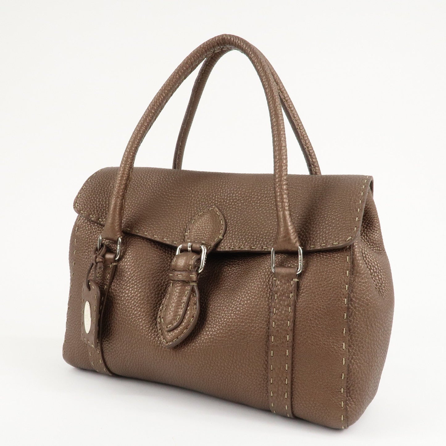 FENDI Selleria Leather Linda Hand Bag Brown 8BR547