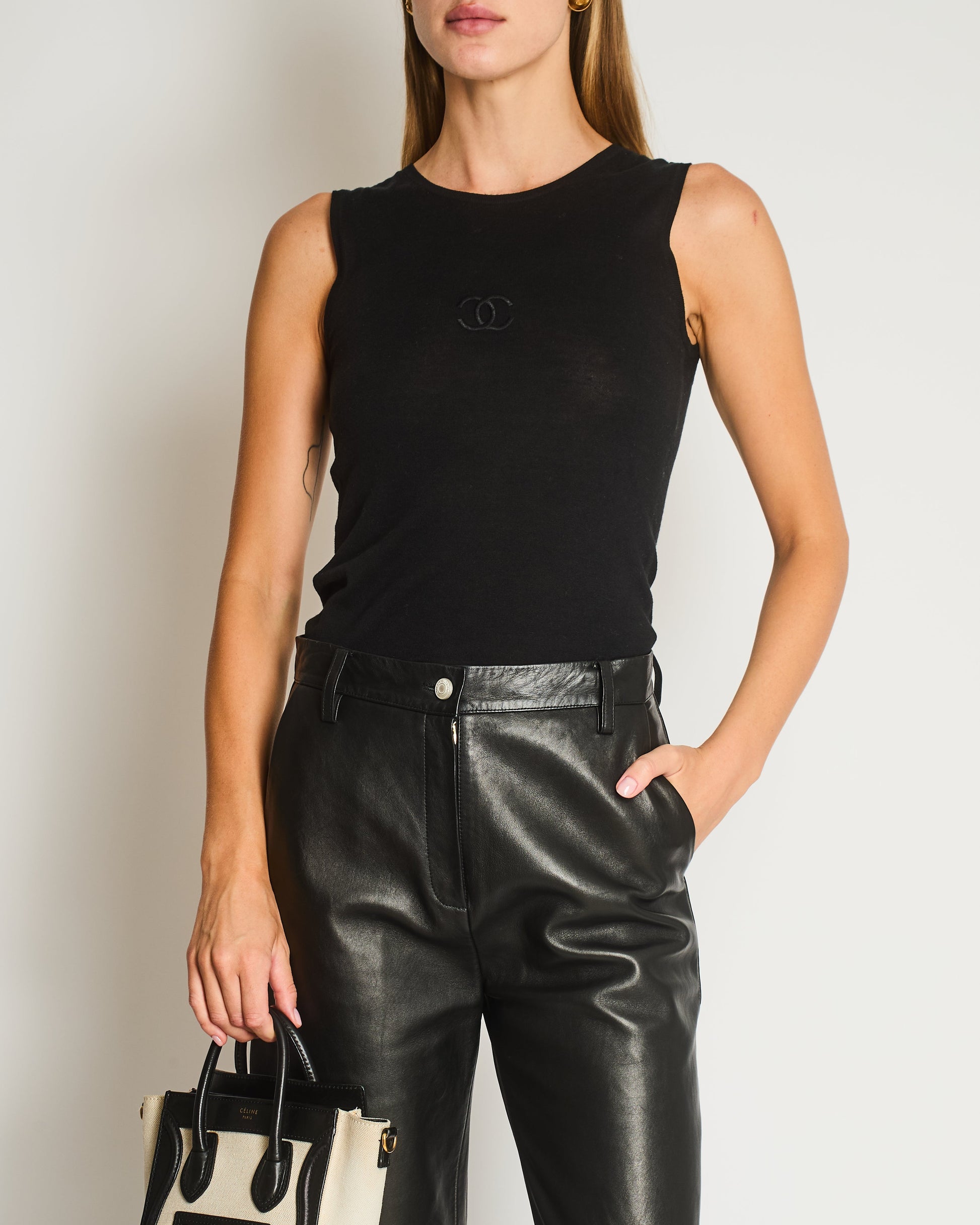 Chanel 95P Black Sleeveless Cotton Top Shoulder Bag - Rovelle Bags