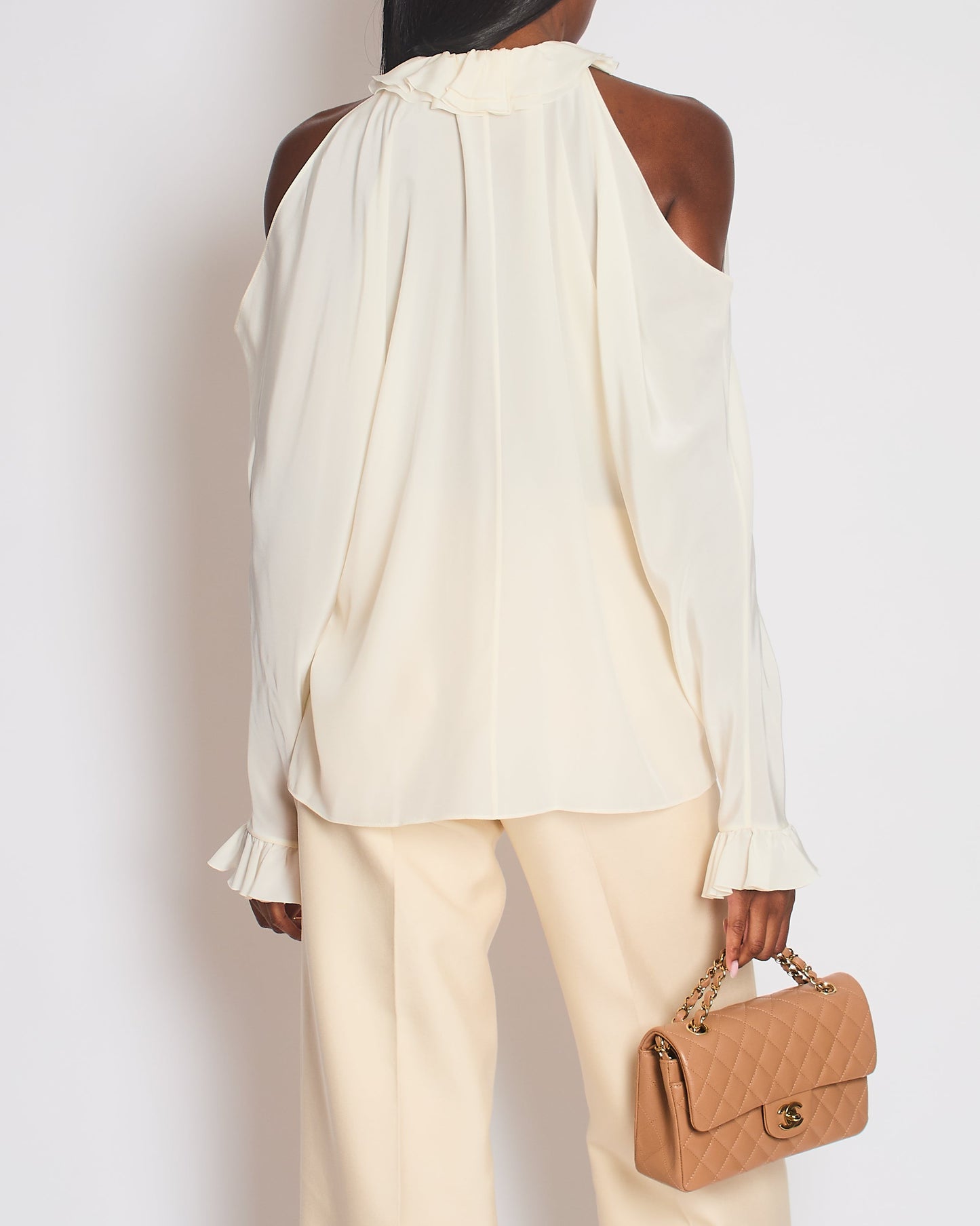Chanel Cream Button Down Blouse with Shoulder Bag - Rovelle Bags