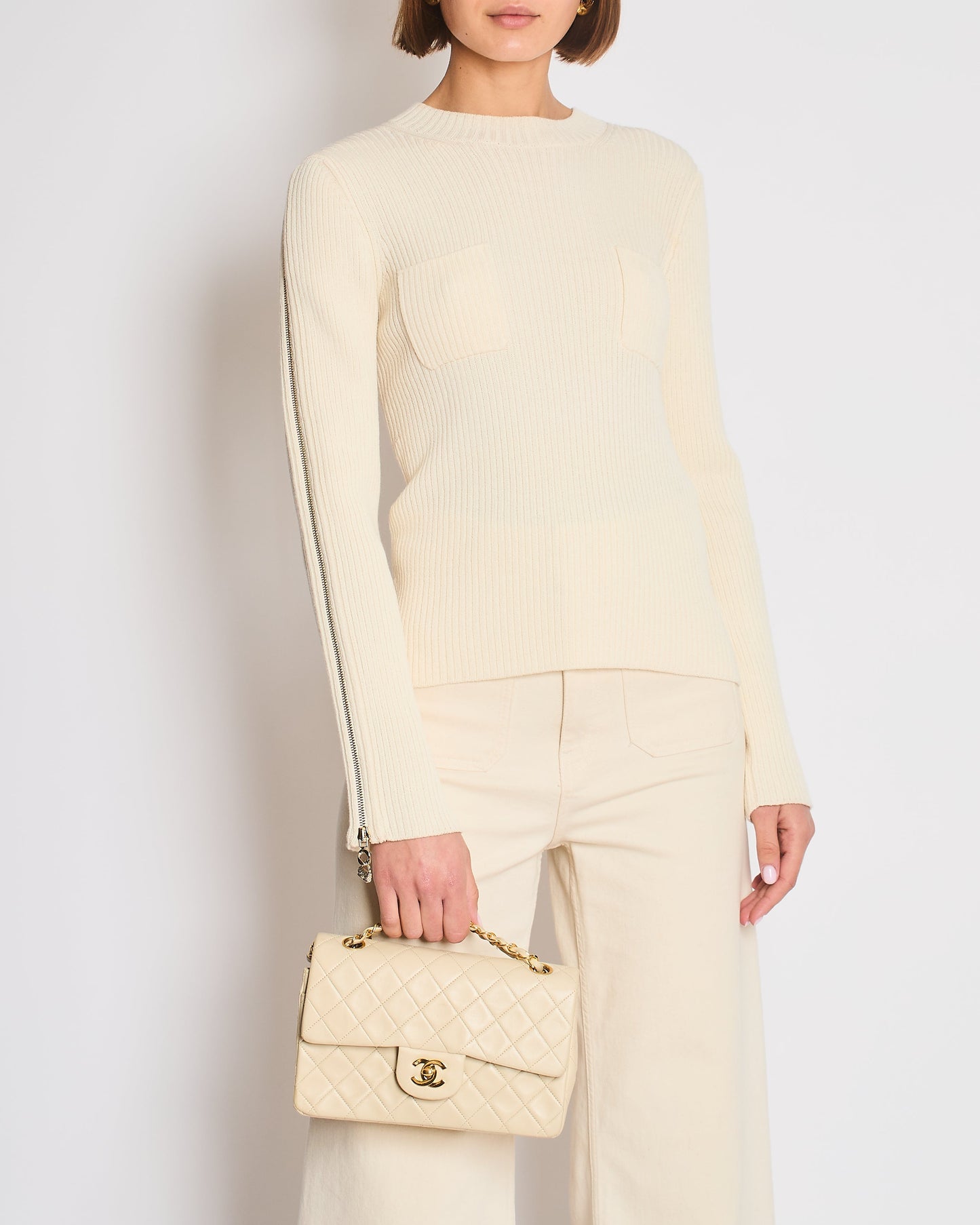 Chanel Cream Knit Wool Jumper with Handbag - Rovelle Bags