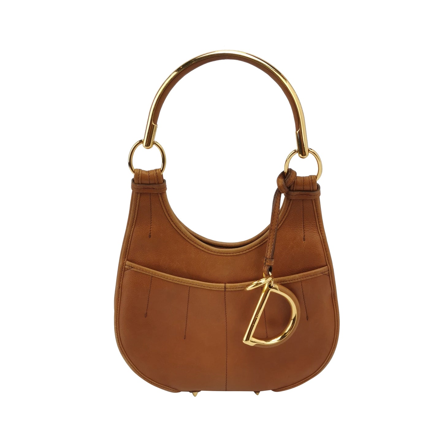 Dior 61 Brown Hobo Tote with Gold Metal Ring Handle