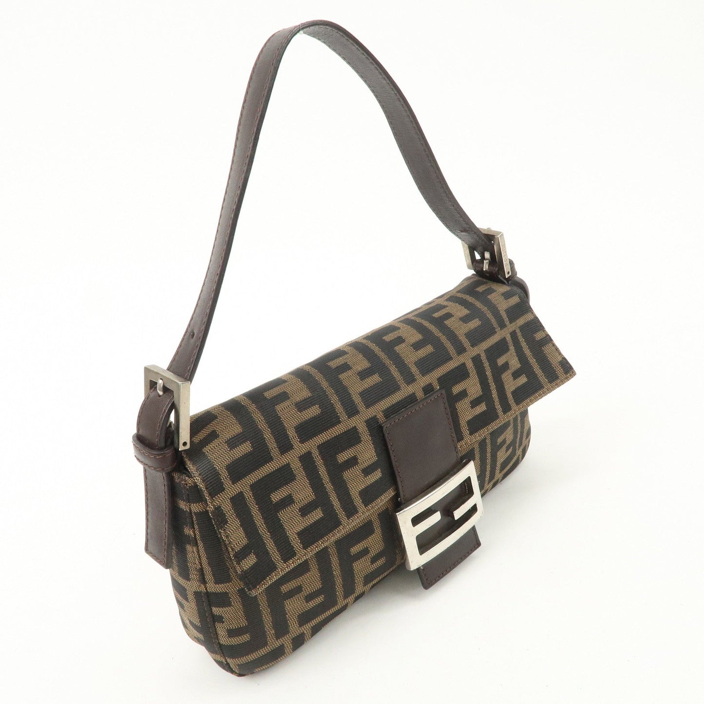 FENDI Zucca Mamma Baguette Canvas Shoulder Bag Brown Black 26424