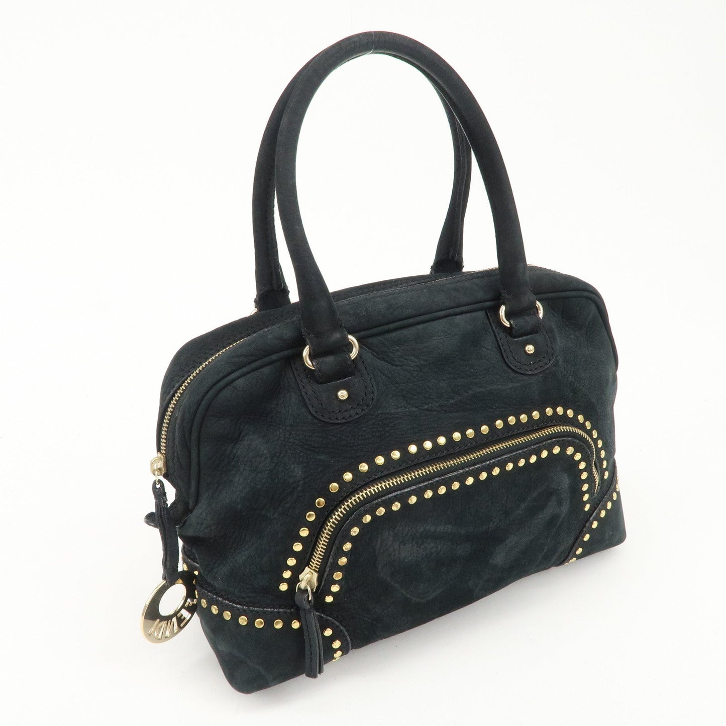 FENDI Suede Studs Mini Boston Bag Black 8BL076