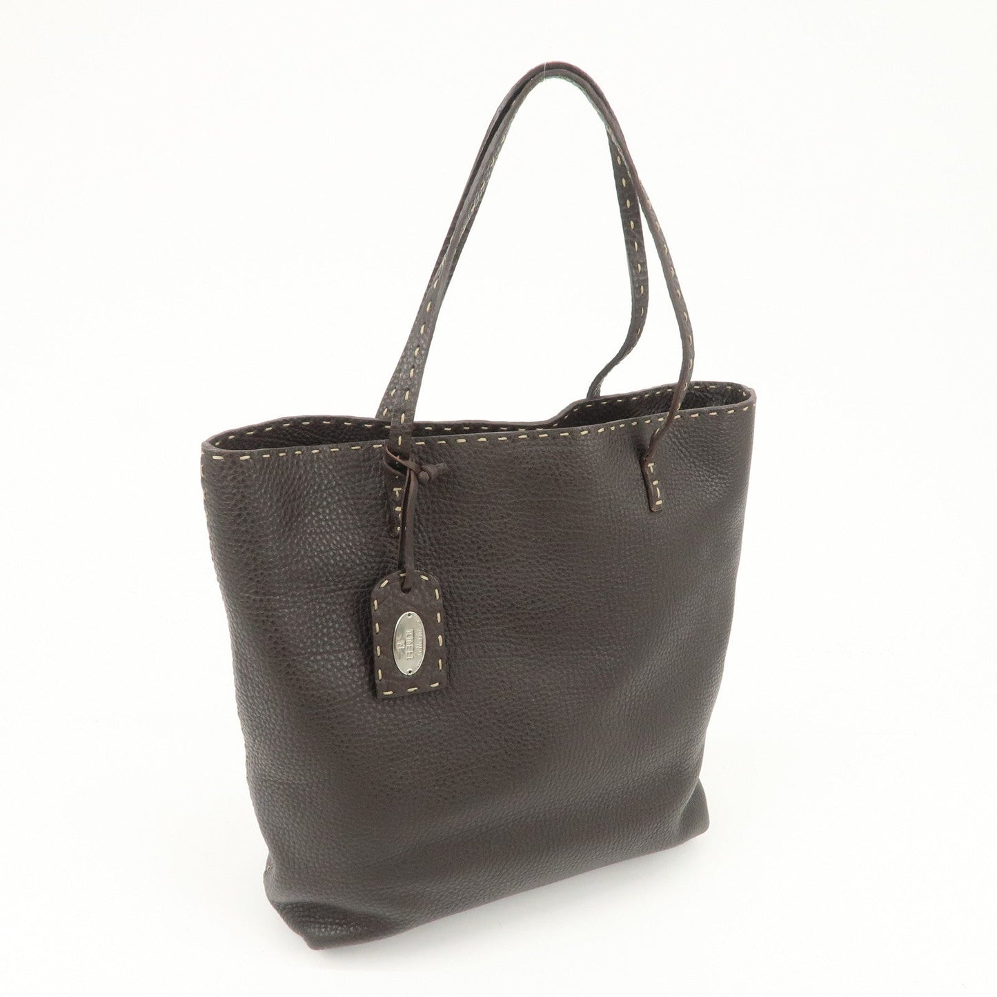 FENDI Selleria Leather Tote Bag Shoulder Bag Dark Brown 8BH101