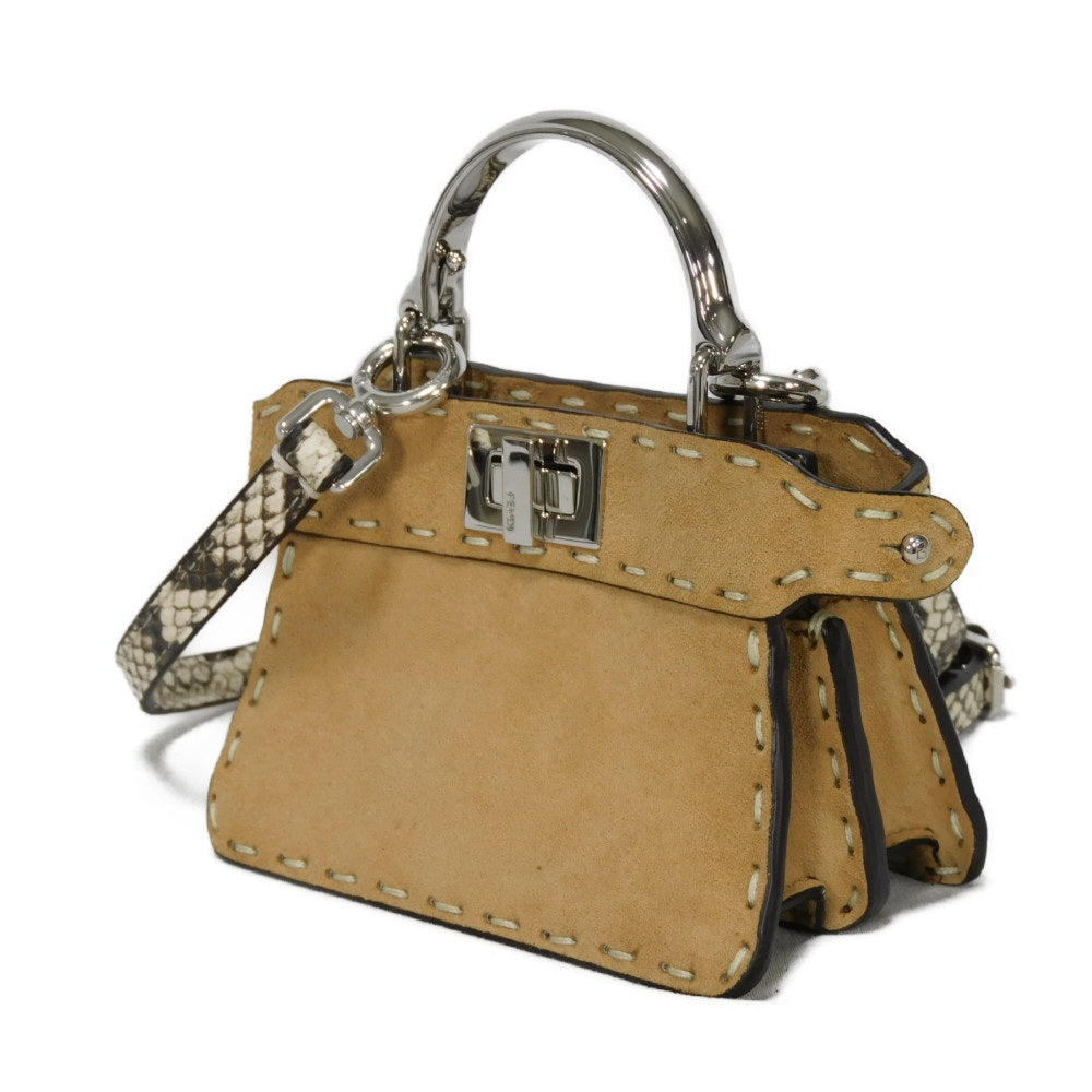 FENDI Handbag 7AS106 suede Brown Snake 2WAY Shoulder Bag in good Celeria Peekaboo i see you micro unisex(Unisex)