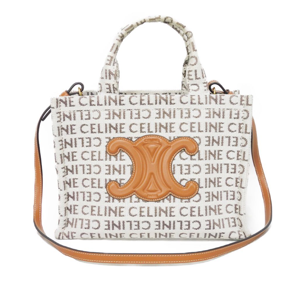 CELINE Tote Bag . Textile x Calfskin Natural x tongue Triomphe Small Hippo Tice Women
