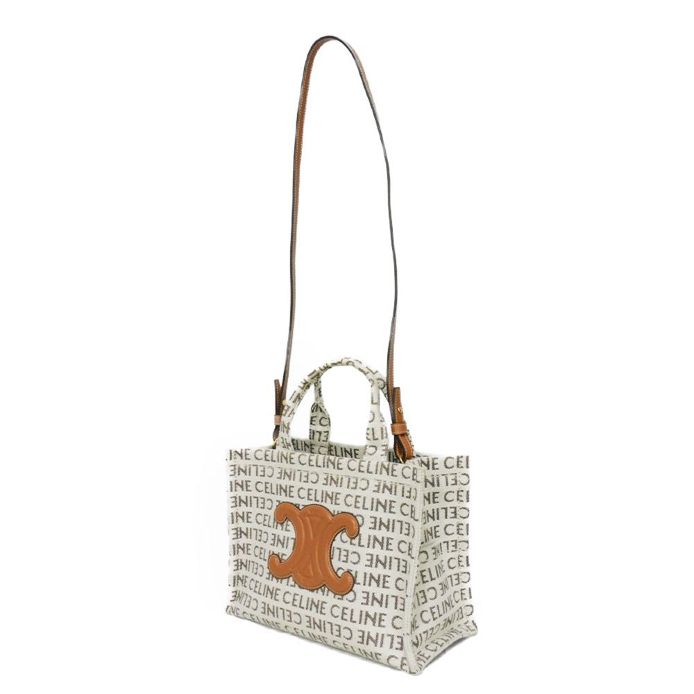 CELINE Tote Bag. Textile x Calfskin Natural x tongue Triomphe Small Hippo Tice Women