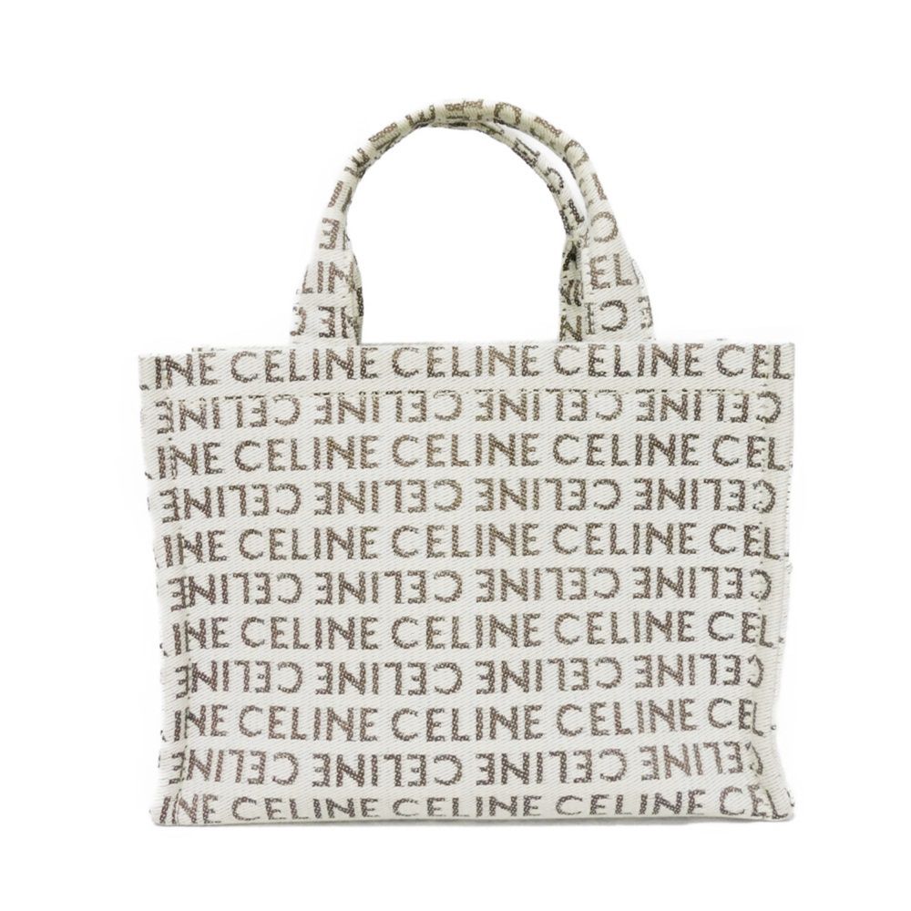 CELINE Tote Bag. Textile x Calfskin Natural x tongue Triomphe Small Hippo Tice Women