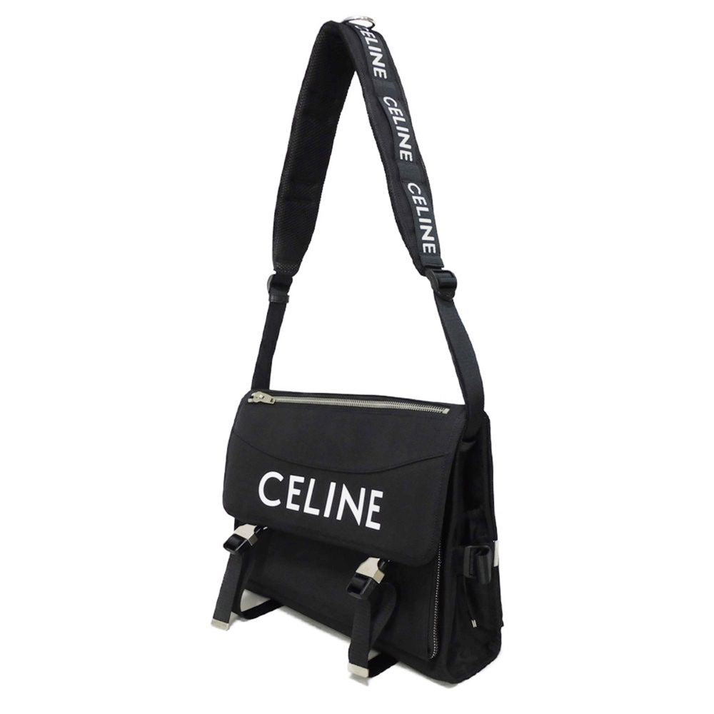 CELINE Shoulder Bag. Nylon Black x white logo print Large Messenger mens