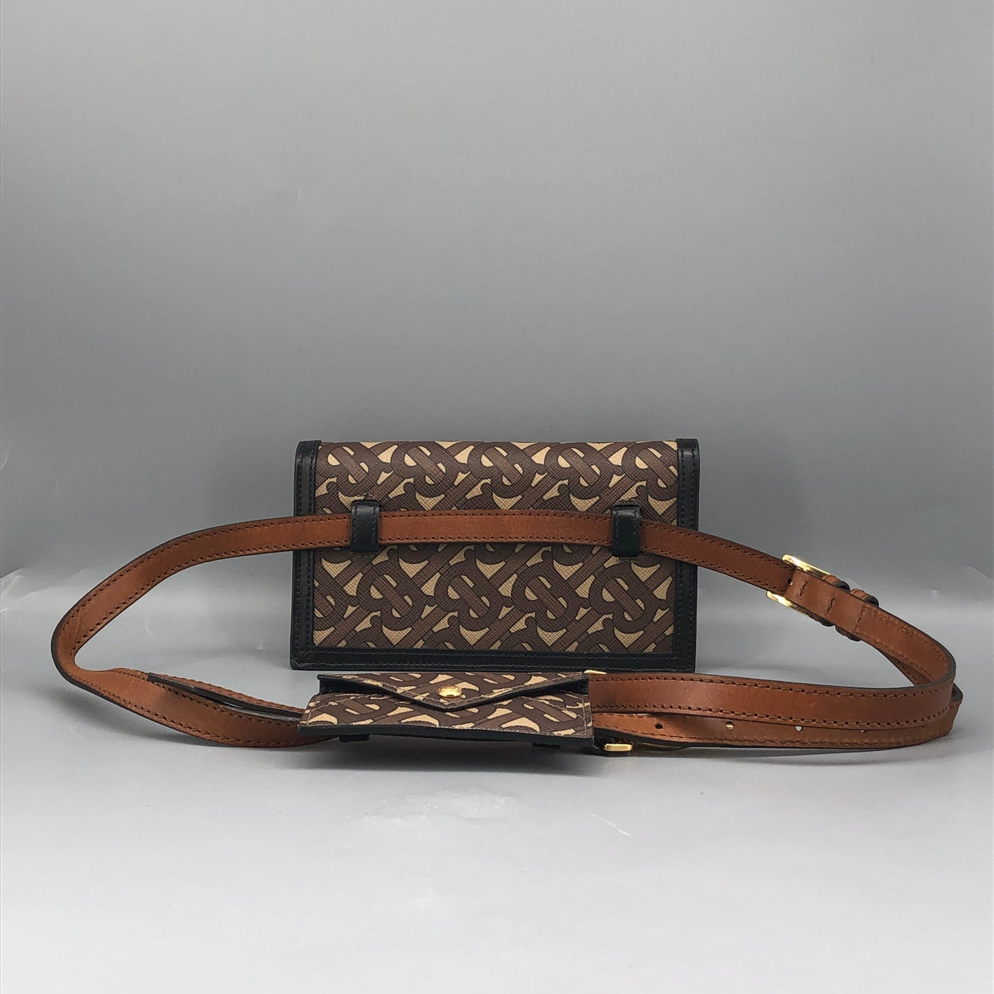 Burberry TB Monogram Canvas Waist Belt Fanny Pack Brown