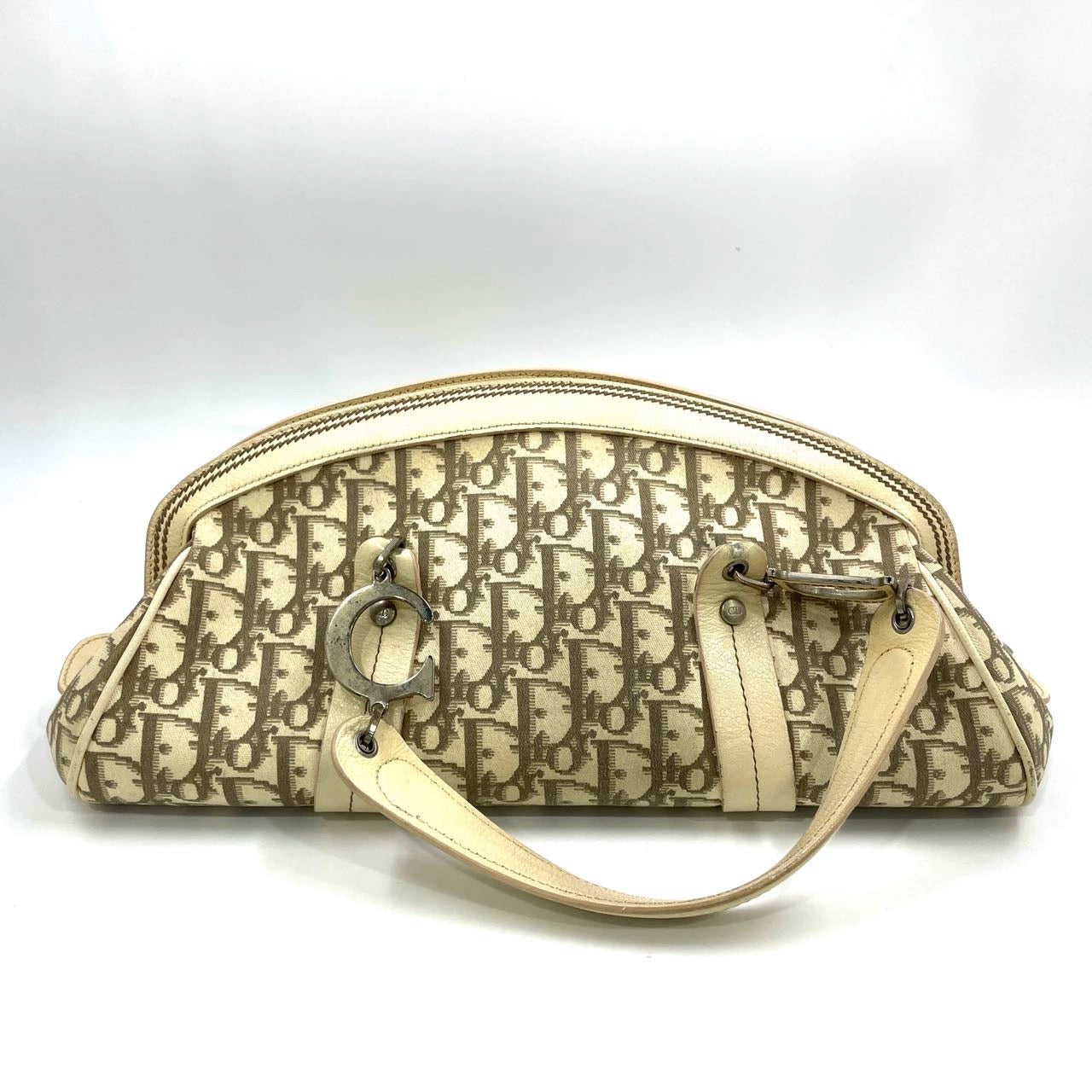 Dior Embroidered Diorissimo Bowler Bag Top White Monogram