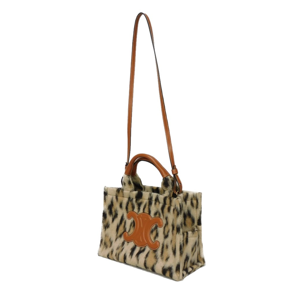 CELINE Tote Bag. Textile x Calfskin Leopard Triomphe Small Hippo Tice Women