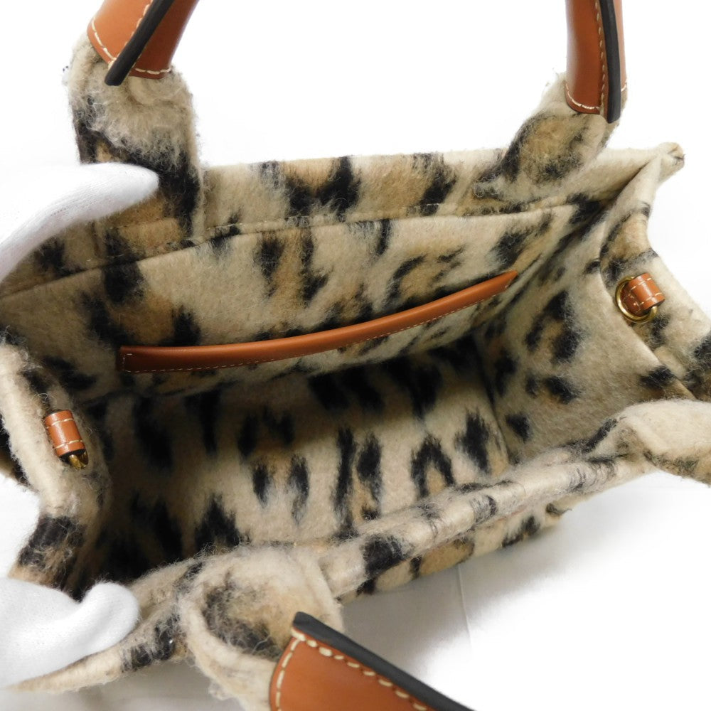 CELINE Tote Bag. Textile x Calfskin Leopard Triomphe Small Hippo Tice Women