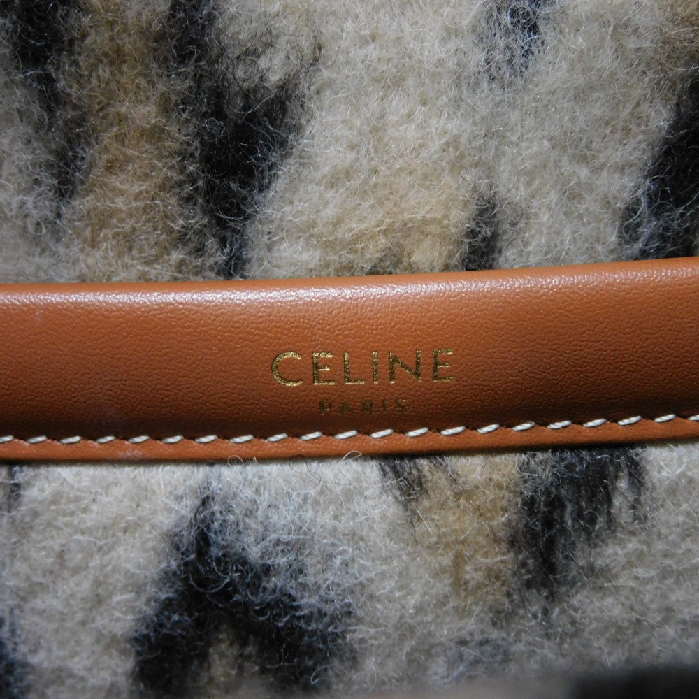 CELINE Tote Bag. Textile x Calfskin Leopard Triomphe Small Hippo Tice Women