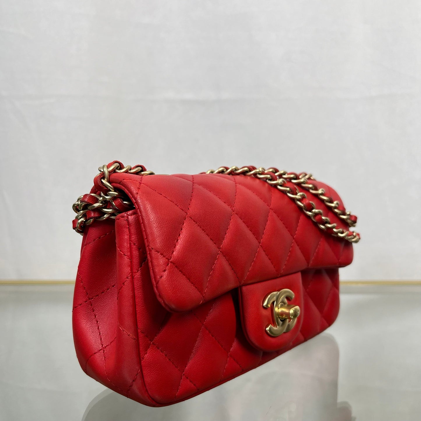 Chanel Red Lambskin Rectangle Shoulder Bag - Rovelle Bags