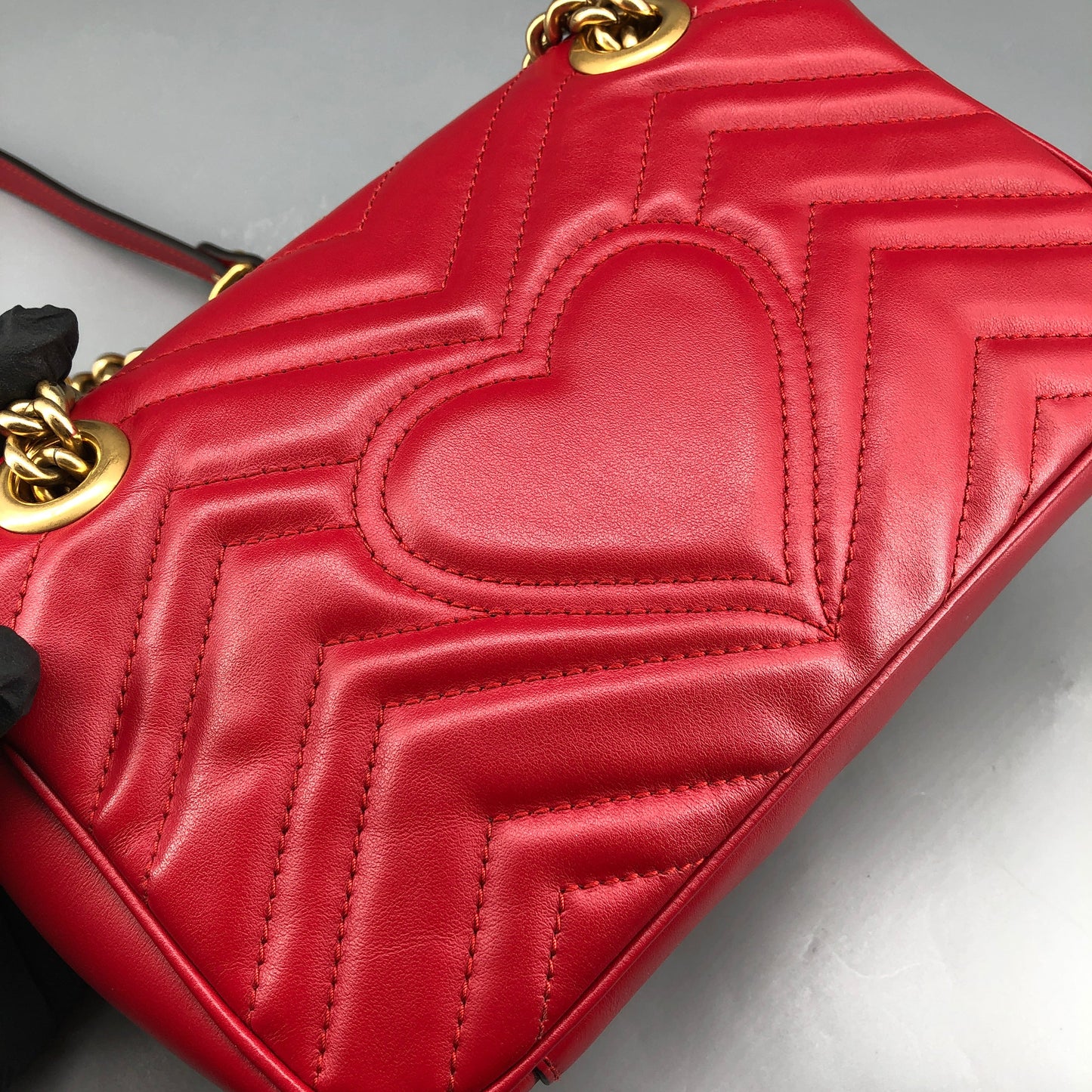 Gucci Red Quilted GG Marmont Chain Shoulder Bag