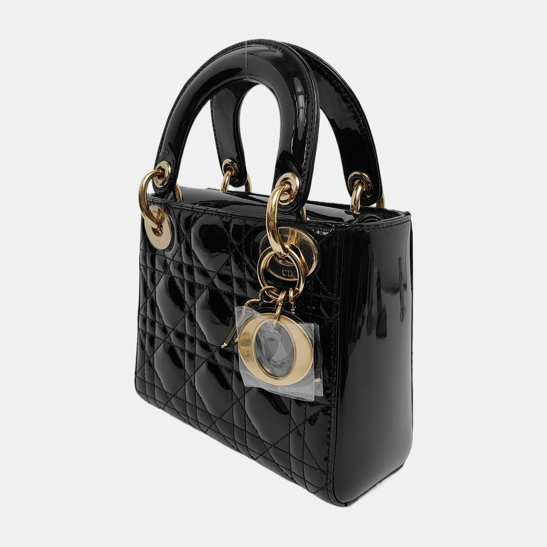 Lady Dior Mini Black Patent Leather Bag with gold hardware Chain Strap