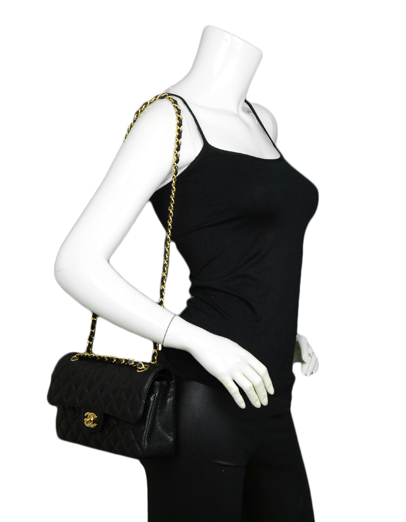 Chanel Black Quilted Caviar Leather 9" Flap Bag - Rovelle Bags