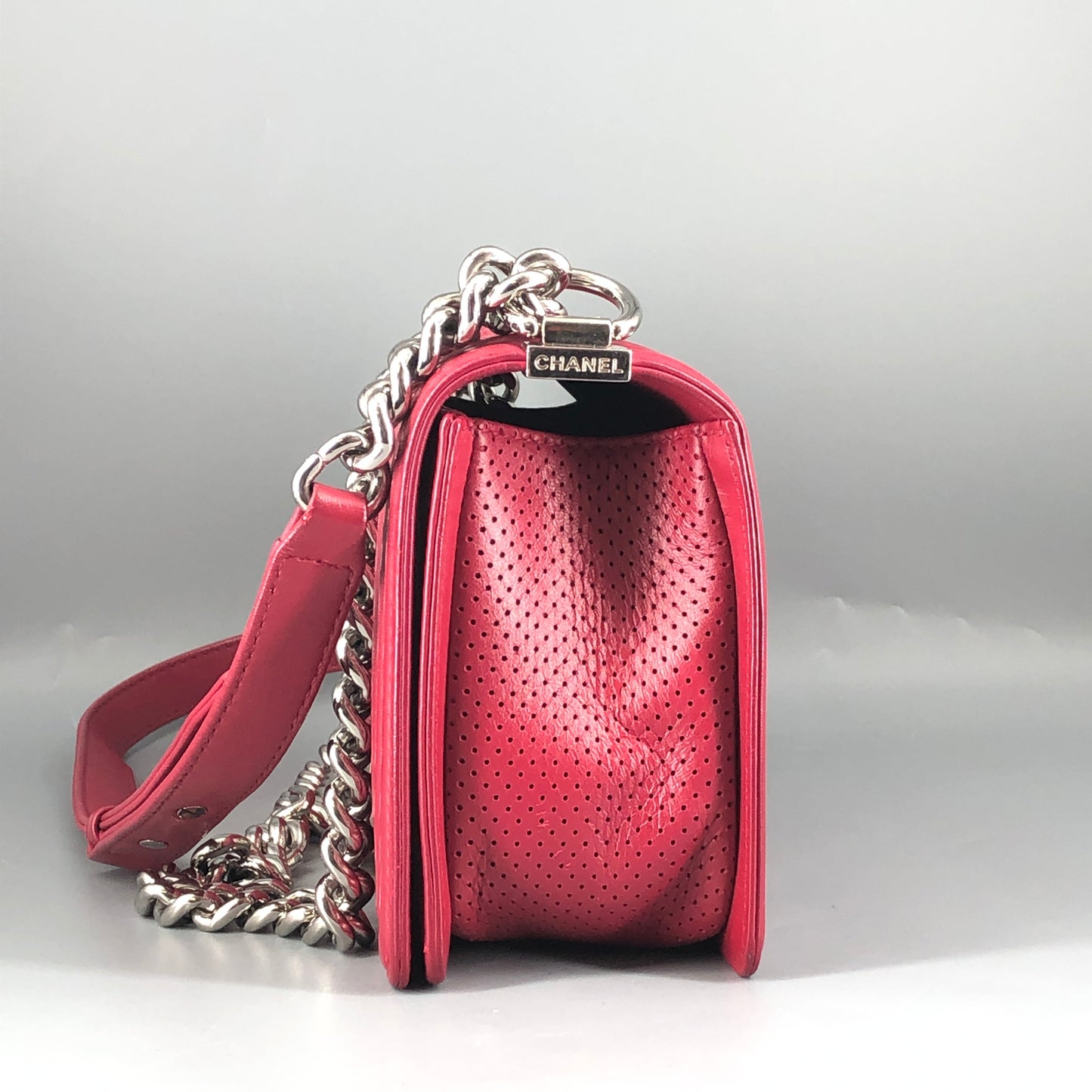 Chanel Boy Perforated Lambskin Quilted Shoulder Bag Hot Pink