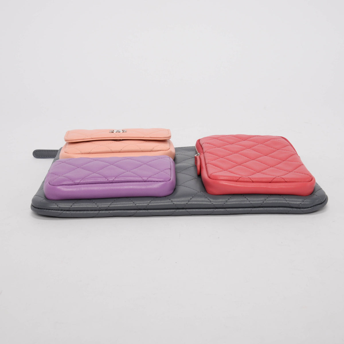 Chanel Grey Quilted Lambskin O-Case Multi Clutch Bag - Rovelle Bags