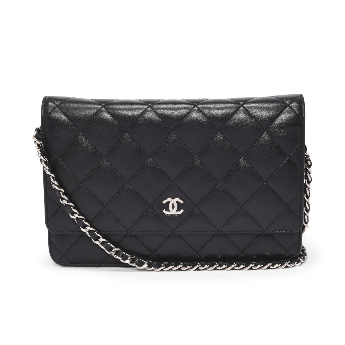 Chanel Black Quilted Lambskin Classic Wallet Crossbody Bag - Rovelle Bags