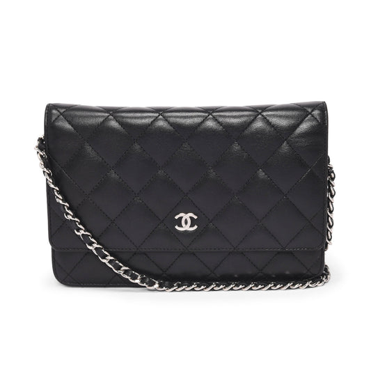 Chanel Black Quilted Lambskin Classic Wallet Crossbody Bag - Rovelle Bags